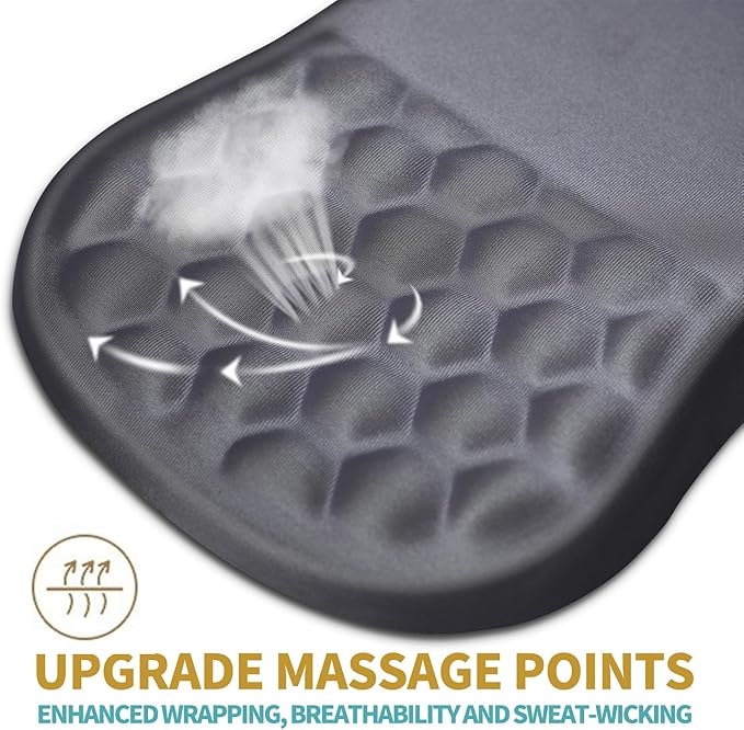 Hokafenle Ergonomic Mouse Pad Wrist Support with Massage Design, Wrist Rest Pain Relief Mousepad with Memory Foam&Non-Slip PU Base, Mouse Pads for Wireless Mouse & Desk (12x8 inch,Gray)