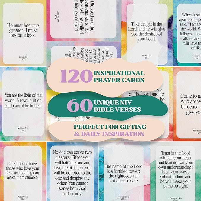 Premium Prayer Cards, 120 Mini Scripture Cards with Bible Verses, Inspirational Religious Christian Gifts for Women & Men