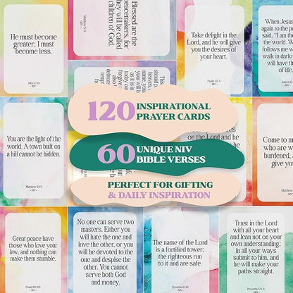 Premium Prayer Cards, 120 Mini Scripture Cards with Bible Verses, Inspirational Religious Christian Gifts for Women & Men