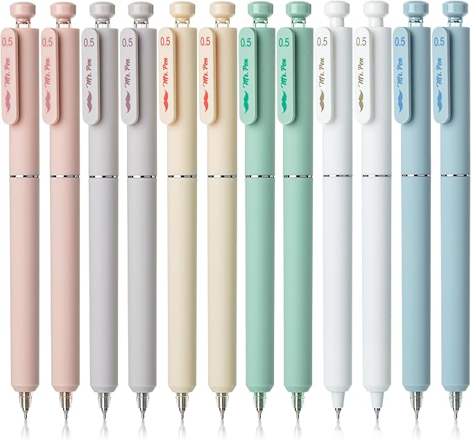 Mr. Pen- Retractable Gel Pens, 12 Pack, Black Ink, Soft Pastel Barrel Gel Pens Fine Point 0.5mm, Retractable Pen, Cute Pen