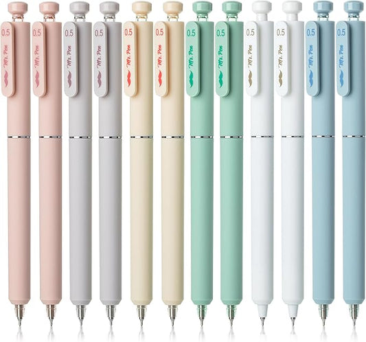 Mr. Pen- Retractable Gel Pens, 12 Pack, Black Ink, Soft Pastel Barrel Gel Pens Fine Point 0.5mm, Retractable Pen, Cute Pen