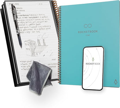 Rocketbook New Core Reusable Spiral Notebook, Letter Size 8.5x11, Teal - Lined Pages, App-Connected, Erasable, Durable Cover, Ideal for School, Work, and Creative Projects (Pack of 1)