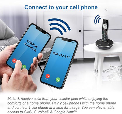 VTech LS6381 DECT 6.0 Cordless Phone with Bluetooth Speaker, Echo Cancellation, Noise Reduction, Music Streaming, Landline Phone with Answering Machine Easy to Read Smart Call Blocker