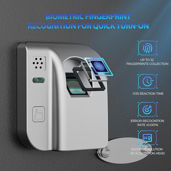 WASJOYE Fingerprint Biometric Safe Box Fireproof - Fingerprint Safe Box with Fireproof Lock Box, 2.5 Cubic Feet Fingerprint Safe for Home Office Hotel Jewelry Cash Documents Valuables Storage