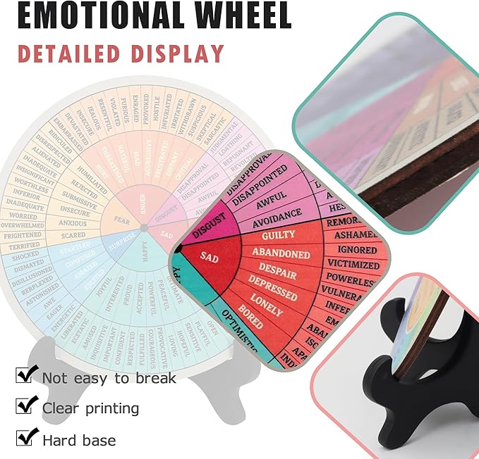 Feelings Wheel, Double-Sided Emotion Wheel with Stand, Counseling Office Must Have, Feelings Wheel Suitable for Therapy Office Decor School Counseling Office Must Have (JD2, 2)