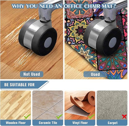 Office Chair Mat for Hardwood Floor Floral Mandala 36"x48" Computer Gaming Chair Mat Anti-Slip Office Rugs Floor Protector for Rolling Chairs Under Desk Rug for Home Office