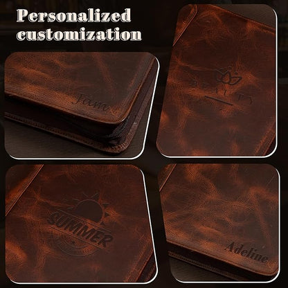 AZXCG Leather Portfolio with Zipper, 3 Ring Binder Resume Padfolio Folder, Professional Planner with A4 Notebook Holders, Business Document Organizer for 13.3" Laptop, Gift for Women/Men, Oil Wax