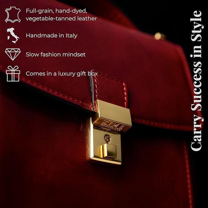 Time Resistance Small Leather Briefcase for Men - Crossbody Bag - Italian Leather Messenger Bag - Gift Box Included