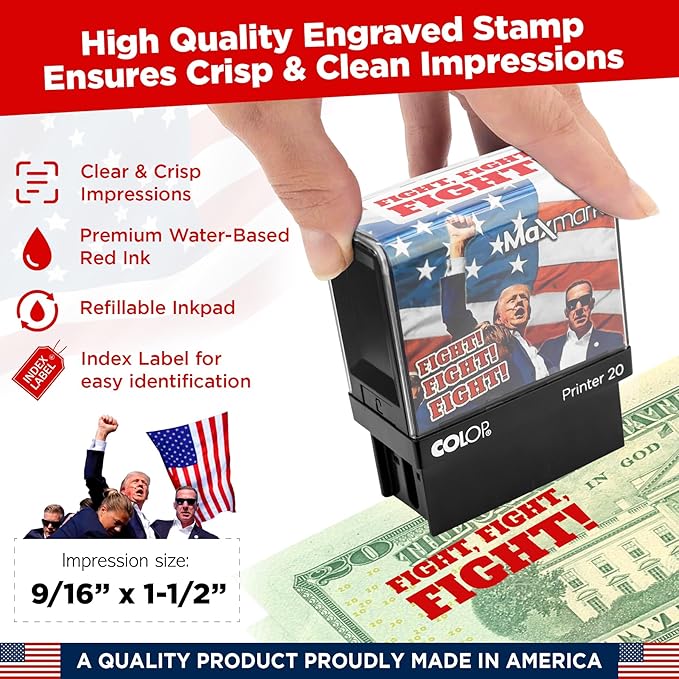 Fight, Fight, Fight! Stamp - Self Inking Stamp for Trump 2024 Merchandise, Office Supplies, Election Party Decorations - Supports American Families!