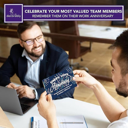 Decorably 24 Pack 6x4in Happy Work Anniversary Cards for Employees with Envelopes & Stickers, 8 Fireworks Designs Employee Anniversary Cards, Blank Inside