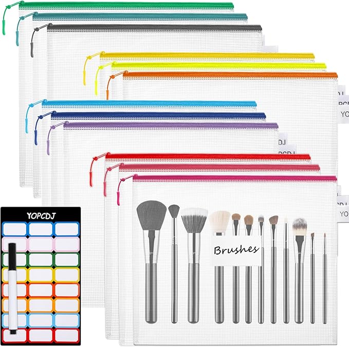 12pcs Mesh Zipper Pouch Bags, A5 Puzzle Bag (12 Colors, 12 Packs) for Organizing, Classroom Must Have Storage Bag, Board Games and Office Supplies