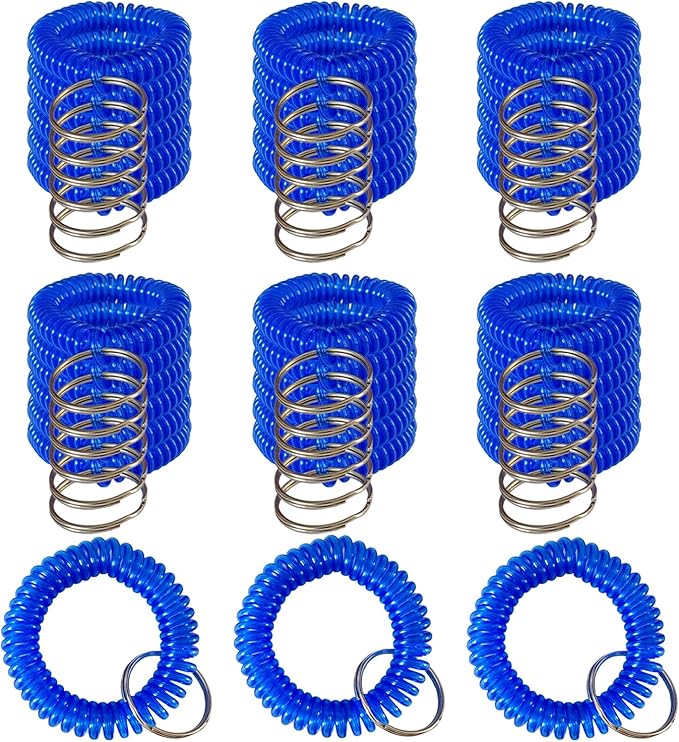 Pack of 36 Colorful Spring Spiral Wrist Coil Key Chain, Wristband Key Ring (Blue)