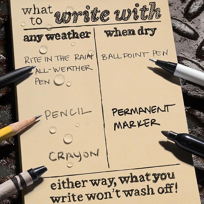 Rite in the Rain Weatherproof Stapled Notebook, 4 5/8" x 7", Tan Cover, Universal Pattern, 3 Pack (No. 971TFX)