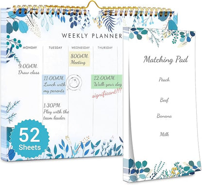 Yoment Weekly Planner Notepad 8.5x11 Weekly To Do List Notepad 52 Weekly Desk Planner Calendar Hangble Undated Weekly Planning Pad for Work,Home,School,Ofiice Supplies,Matching 44 Notepad,Blue
