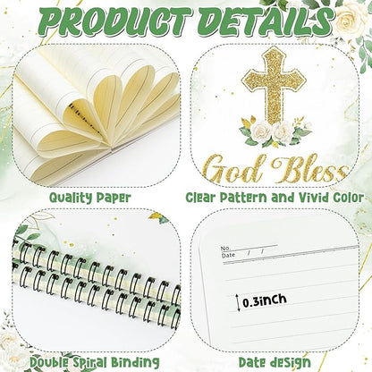 2 Pack A5 Floral Cross Religious Spiral Notebooks - God Bless Bible Verses Writing Notebooks, Ruled Hardbound Lined Journal, Christian Christmas Gift, Sunday School Supplies (Green Gold)