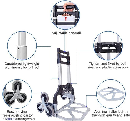 Folding Hand Truck, 165lbs Load Stair Climbing Cart with Silent Wheel, Light Weight Portable Folding Dolly Multi-fuctional Foldable Hand Cart Heavy Duty Utility Cart for Home Office & Travel Use