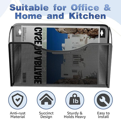 Mesh Hanging Wall File Holders, Vertical Mounted File Holder，Wall Basket Mail Organizer for Office, Home and School (Black 6Pack)