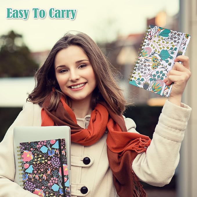 Spiral Notebook, 4 Pack A5 Lined Journal for Women, Hardcover Spiral Journal with 2 Pockets, College Ruled Notebooks, Cute Notebook for Office, School Supplies, Gifts (160 Pages, 6.3" x 8.46")