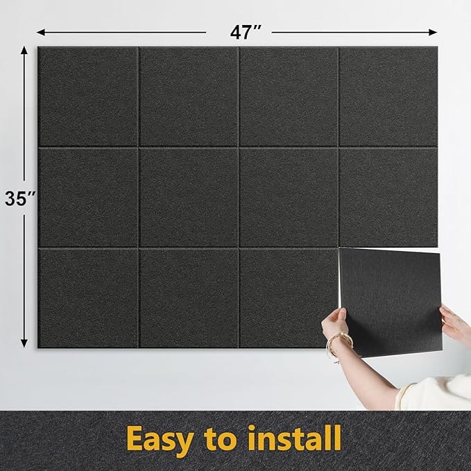 Large Cork Board Alternative - 12 Pack Felt Wall Tiles Office Decor Bulletin Board Cork Boards for Walls, Black Cork Board for Office Pin Board with Safe Adhesive for Office/Home/School