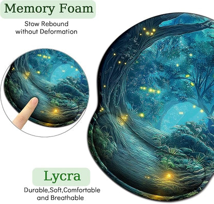 Firefly Forest Mouse Pad with Wrist Rest, Ergonomic Mouse Pad Wrist Support with Non-Slip Pain Relief PU Base, Funny Computer Mousepad, Cute Office Supplies Home Desk Accessories Decor