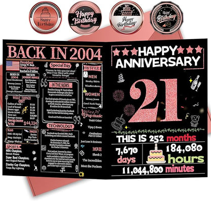 Joycard 21st Anniversary Card for Women, Wedding Card for Wife, Sweet Marriage Decorations Gifts for Couple, Perfect for Her on Anniversary Day, Back in 2004