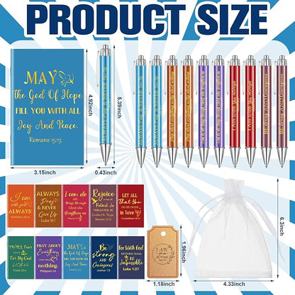 200 Pcs Bible Verse Sets Church Christian Gift Include 50 Scripture Notebooks 50 Bible Bamboo Pens 50 Thanks Tags 50 Organza Bags for Women Man Christian Party Gifts(Colorful,Novel)