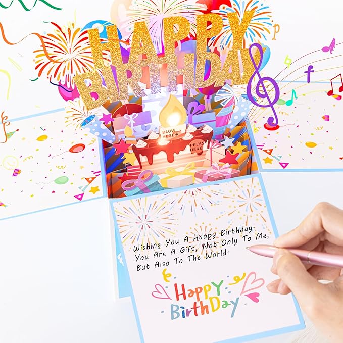 Large Pop Up Birthday Cards with Blowable Lights and Music,Funny Happy Birthday Cards 3D Greeting Cards Special Birthday Gifts for Kids Teens Women Men Son Daughter