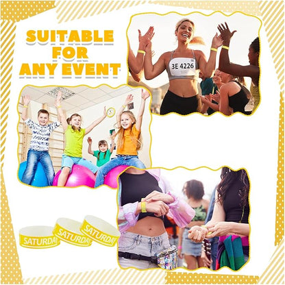 Henoyso 600 Pcs Saturday Paper Wristbands Event Wristbands Paper Bracelets Wristbands Numbered Waterproof Party Wristbands for Events Day of The Week(Yellow)