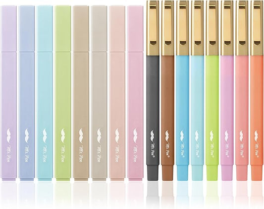 Mr. Pen- Aesthetic Highlighters and Pens, 16 Pack, Black Ink, Pastel Color Highlighters, No Bleed Bible Pens