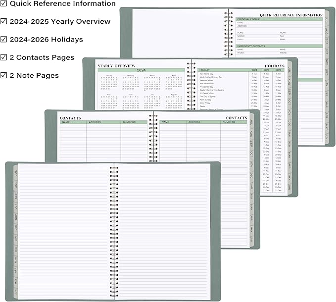 2024-2025 Planner - 11.38'' x 8.74'', Weekly & Monthly Planner Notepad,JUL 2024 - JUN 2025, Appointment Book, 60 Minutes Intervals, Monthly Tabs, Faux Soft Leather, Spiral Bound, Back Pockets - Green