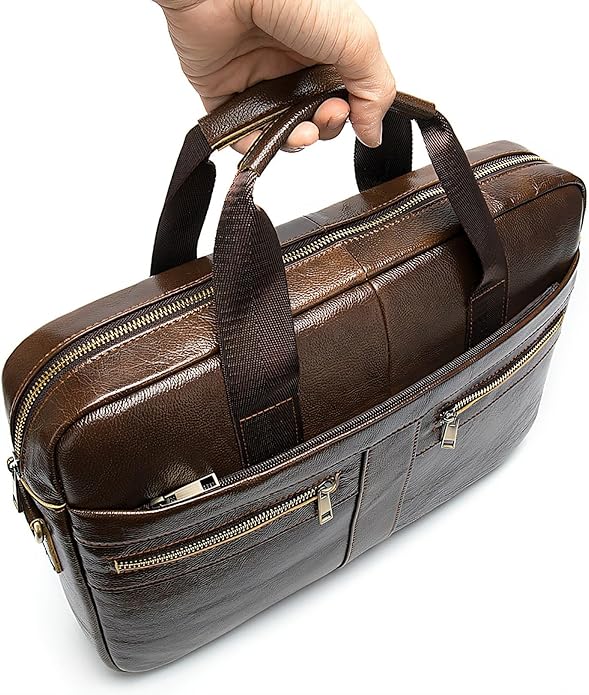 Leather Briefcase for Men, 15.6-16.1 inch Laptop Bag, Vintage Handmade Messenger Bag