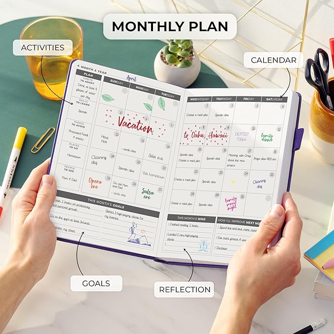 Clever Fox Daily Planner – Undated Planning Notebook with Hourly Schedule & to-Do List – Personal Day Task & Work Organizer, 6 Months (Purple)