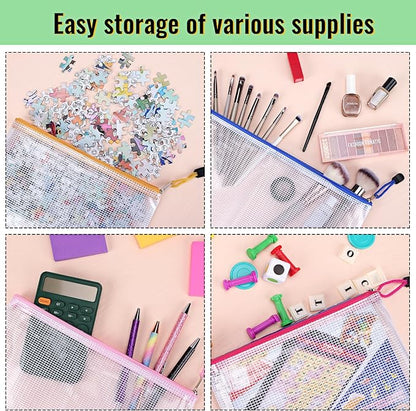 EOOUT 14pcs Zipper Pouches for Organizing, Mesh Zipper Pouch Bags, 8 Sizes 14 Colors Waterproof Mesh Bags with Zipper, for Travel Storage, School Supplies, Office Appliances and Home Organize