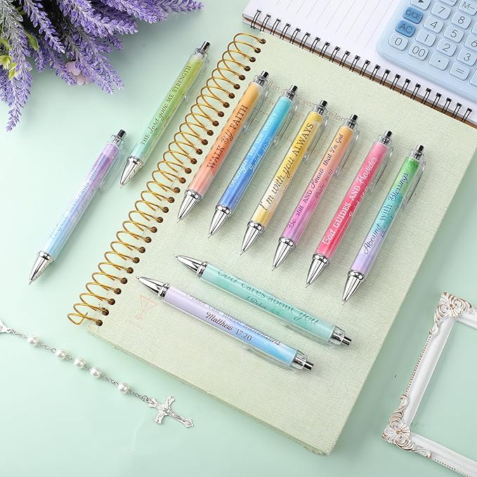 Tinlade 10 Pcs Christian Pens for Women Religious Ink Pens Easter Gifts Inspirational Quotes Bible Verse Ballpoint Funny Office Supplies for Women Men Coworker(Watercolor)