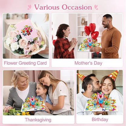 D4DREAM 3D Floral Butterfly Card for Women - Mothers Day Butterfly Pop Up Card Mothers Day Greeting Cards with Envelope Flowers Pop Up 3D Birthday Gift for Her Wife Mom Grandma