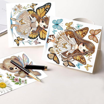 8 Packs Diamond Art Painting Greeting Cards Kit Special Shaped Diamond Art Greeting Cards with Envelope Arts Crafts for Christmas Birthday Thanksgiving Day Holiday (Bee Bear Butterfly Elf)
