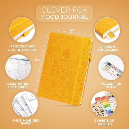 Clever Fox Food Journal - Daily Food Diary, Meal Planner to Track Calories & Nutrients, Weight Tracker Notebook, A5 (Amber Yellow)