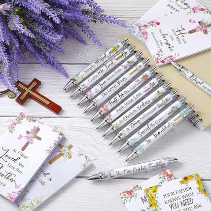 Colarr 24 Pcs Christian Bulk Gifts for Women Men Bible Verse Pens and Notebooks Religious Easter Gifts Scripture Ballpoint Pens Journals Sunday School Church Inspirational Study Supplies(Cross)
