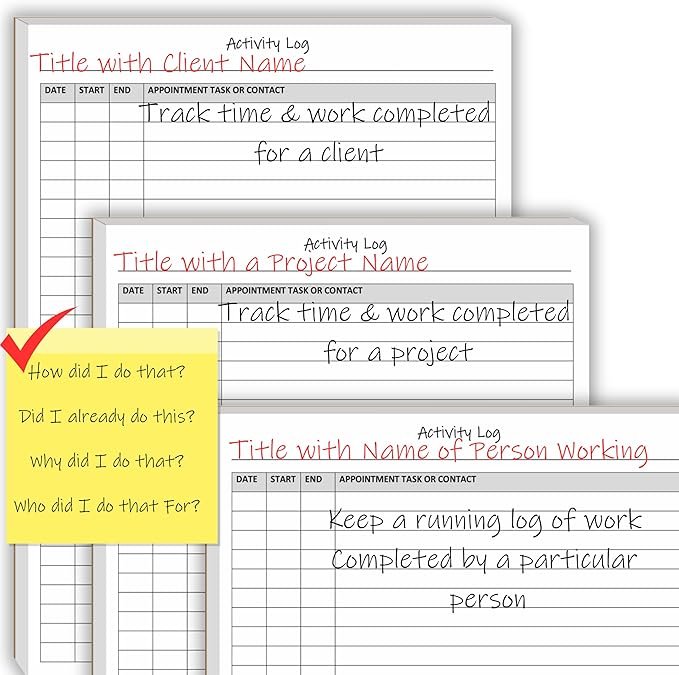 Activity Log Notepad, 60 Page Planning Pad to List a Task, Action or Contact. A Versatile Work Tool to Track Time & Organize Office Productivity. 8.5 X 11, A4 Sheets.