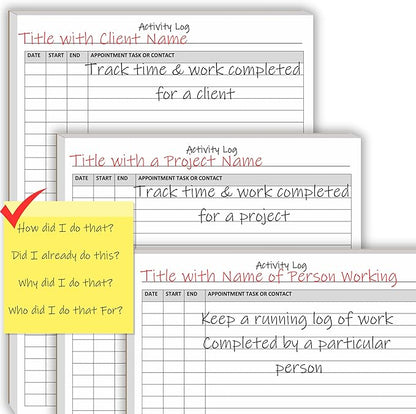 Activity Log Notepad, 60 Page Planning Pad to List a Task, Action or Contact. A Versatile Work Tool to Track Time & Organize Office Productivity. 8.5 X 11, A4 Sheets.