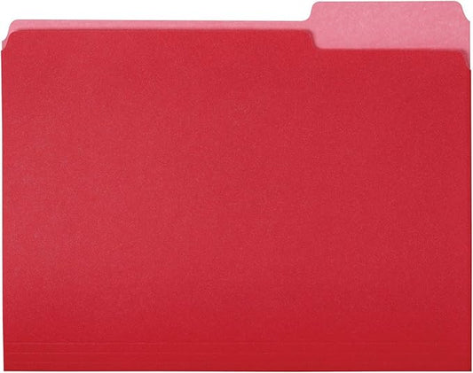 Amazon Basics File Folders, Letter Size, 1/3 Cut Tab, Red, 36-Pack