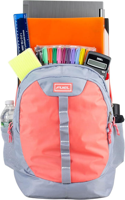 FUEL Hiking Backpack for Women Men Terra Sport, Travel, College, Gym, Work with Laptop Sleeve, Bungee, 18 Inches, Sweet Coral