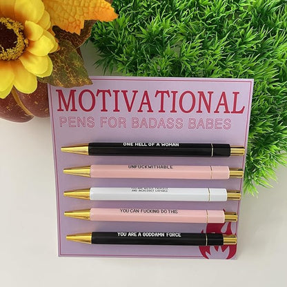 Funny pens,5-Count,Black Ink,Medium Nib 1.0mm,Funny Office Gifts for Coworkers,Personalized Pens Vibrant Funny Quotes Word Daily Pen (Motivational Pens)