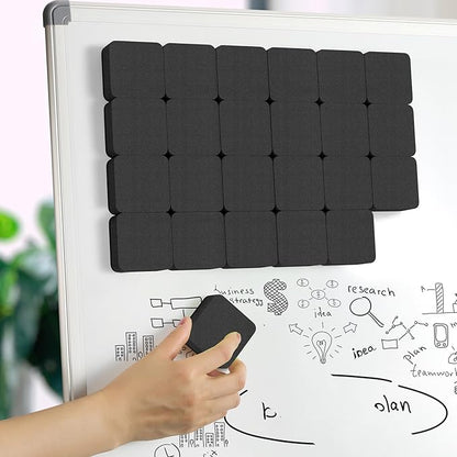 MaxGear Dry Erase Erasers, 24 Pack Magnetic Whiteboard Erasers for Classroom, Mini Whiteboard Cleaning Pads Bulk, Chalkboard Wiper Teacher Supplies for School, Office, Home （Black, 2 x 2 x 0.6 Inch