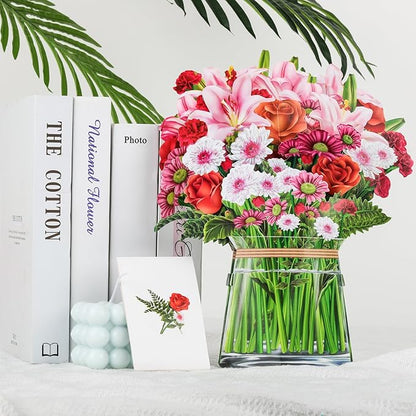 Pop Up Cards,Roses&Lilies&Daisies,12 Inch Forever Flower Bouquet 3D Popup Greeting Cards With Blank Note Card and Envelope,Perfect For Birthday, Christmas, Thanksgiving Day,Mother's Day Gifts