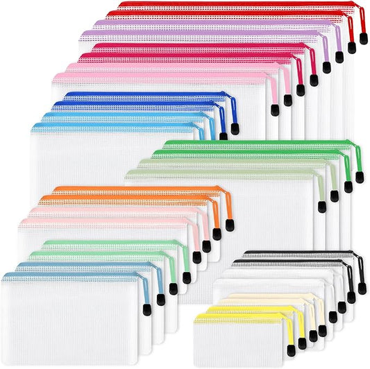 EOOUT 32pcs 8 Sizes Mesh Zipper Pouch, Waterproof Mesh Bags with Zipper, 16 Colors Travel Pouches, for Board Games Toys Storage, Travel Accessories, Documents Cosmetics School Office Supplies
