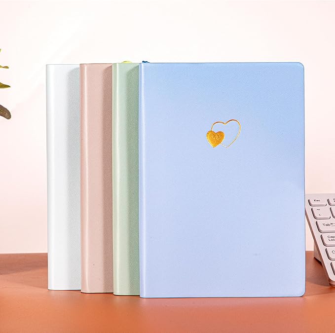 CAGIE Lined Journal Notebook for Women and Girls 256 Pages Cute Diary with Heart-Shaped Leather Journals for Writing A5 Soft Cover Notebooks for Work School (06 Azurite Blue, A5)
