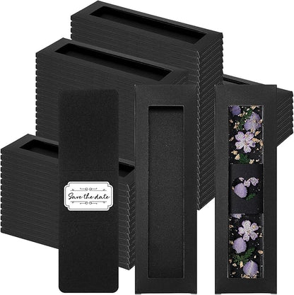 50 Set Kraft Bookmark Sleeves Resin Bookmark Holder 5.9 x 1.8'' Bookmark Cardboard Gift Boxes DIY Bookmark Blank Display Cards for Bookmark Wrapping Gift Supplies(Black)
