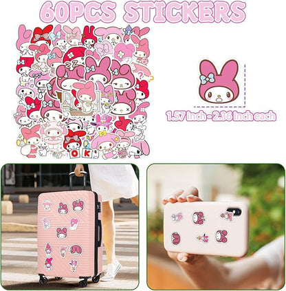 Cute School Supplies Anime Stationery Gift Set Includs Gel Pens, Journal Notebook, 50 Stickers, Pencil Case, Kawaii Stationery Set, Back to School Gift(Pink)