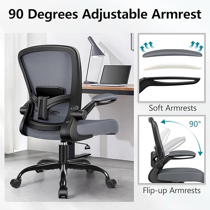 FelixKing Office Chair, Ergonomic Desk Chair Breathable Mesh Chair with Adjustable High Back Lumbar Support Flip-up Armrests, Executive Rolling Swivel Comfy Task Computer Chair for Home Office